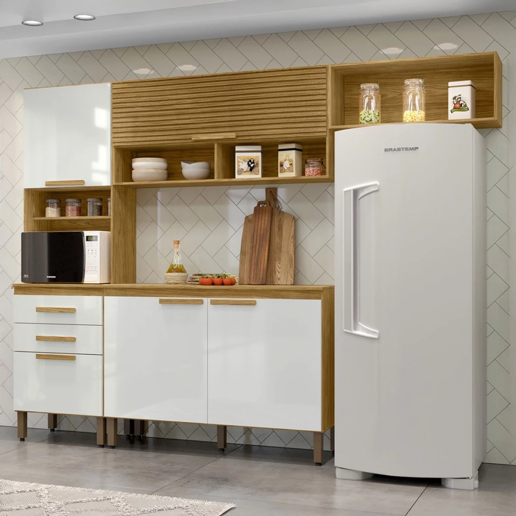 Armário de cozinha MX Móveis 5 portas 2 gavetas marrocos off white