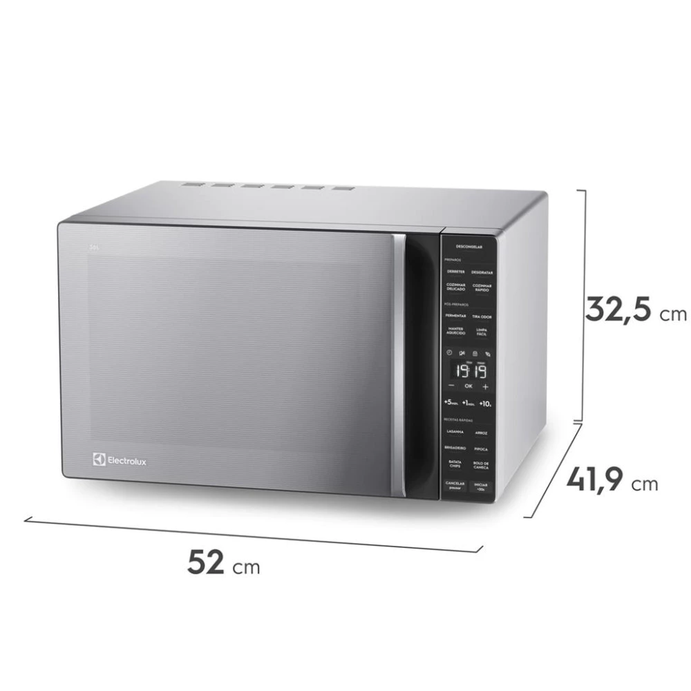 Micro-ondas Electrolux 36L na cor inox espelhado prata e preto com display digital e descongelamento assistido modelo ME36S