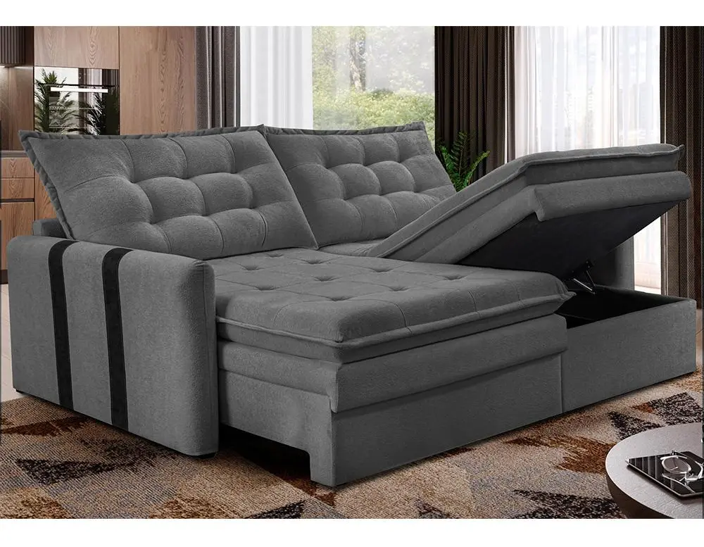 Sofá sem caixa retrátil de 2,00m Soft Petit Boucle na cor cinza escuro da Cama Inbox com tecido boucle